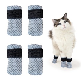 Anti-Scratch Paw Covers for Family Pet Cats - Mesh Adjustable Claw Protectors (4 Pieces) (S, Grey)