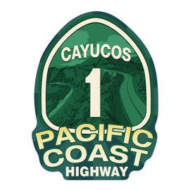 Die Cut Sticker Cayucos, California, Pacific Coast Highway 1, Contour Vinyl Sticker 1 to 3 inches (Waterproof Decal for Cars, Water Bottles, Laptops, Coolers), Small