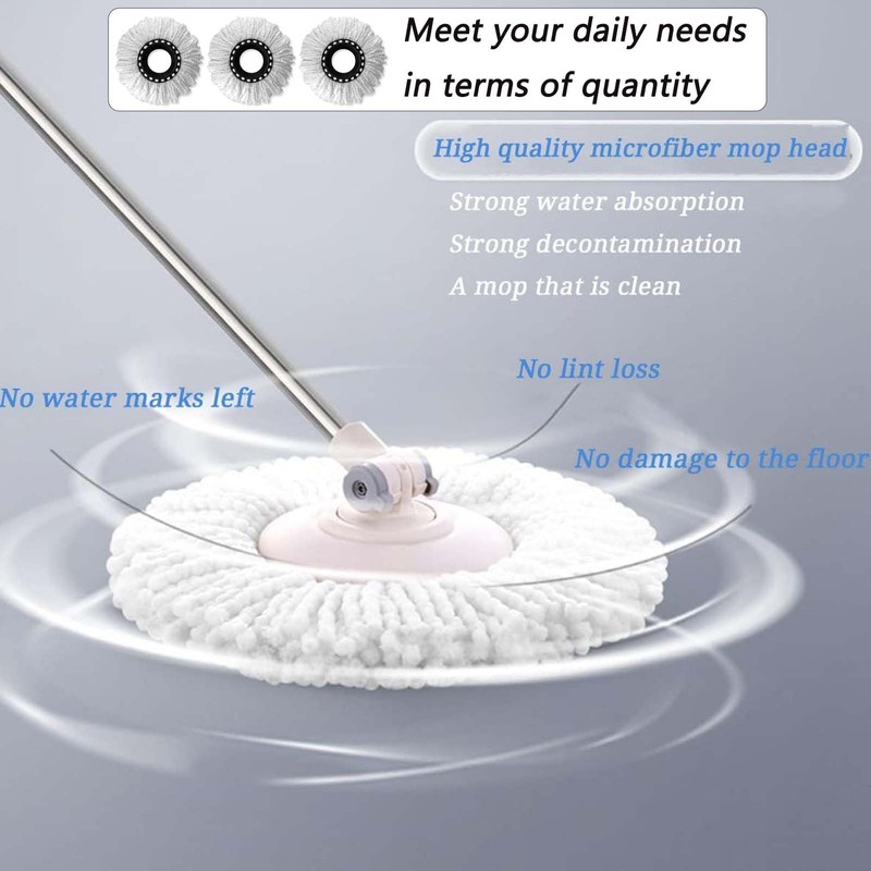 3 Pack Mop Heads Replacement, 360° Spin Mop Heads Standard