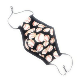 Maskara by BengC Black Baseballs Tossed ADULT Face Mask for Big Kid Teens Men Women - 3D fit - Nose Clip - Triple Layer Cotton - Handmade in USA