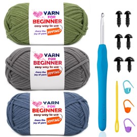 3 Pack Beginners Crochet Yarn Blue Grey Green Cotton Crochet Yarn for Crocheting Knitting Beginners with Easy-to-See Stitches Cotton-Nylon Blend Crochet Yarn for Beginners Crochet Kit(3x50g)