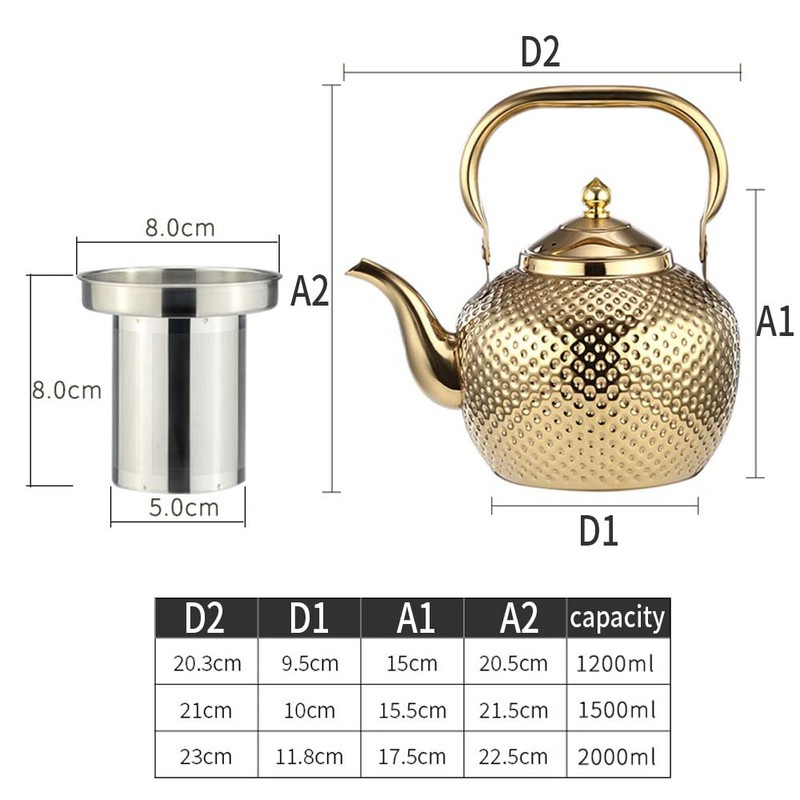 SANQIAHOME 2000ml Stainless Steel Teapot with Infuser for Induction/Gas Silver