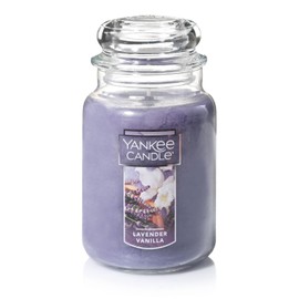 Yankee Candle Lavender Vanilla Scented Classic 22oz Large Jar Single Wick Candle with Over 110 Hours of Burn Time. Perfect for relaxing evenings events and gifting