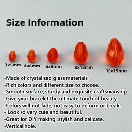 YUEXIGO YUEXIGO 150pcs 4x6mm Teardrop Crystal Glass Beads for Jewelry Making, Faceted Vertical Hole Teardrop Glass Spacer Beads for Wind Chimes Bracelet Earring Necklace DIY Craft(Orange)