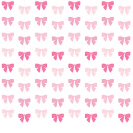 VitalCozy 24 Packs Pink Bow Hanging Banners Party Decorations Coquette Birthday Girl Theme Party Decor Bow Garland for Girl Bachelorette Bridal Shower Wedding Supplies