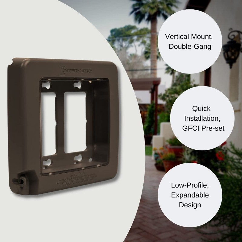 Intermatic WP7200BR Low-Profile Extra-Duty Weatherproof 2-Gang Cover, Bronze - Expandable