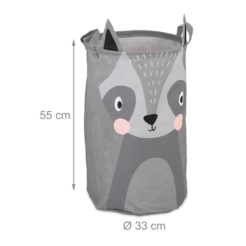 Relaxdays Childrens Storage Basket, Raccoon Design, Foldable, H 55 x