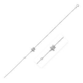 Unbranded Sterling Silver Anklet with Textured Turtle and Cubic Zirconia 10 inches