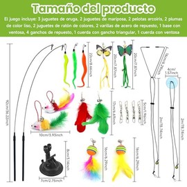 Yakiter 20Pcs Juguetes para Gatos Interactivos,2 Juguetes de Raton de Colores con Campanas,Varita Juguete para Gato,Ventosa Fija,Cuerda Pegajosa,Mejor
