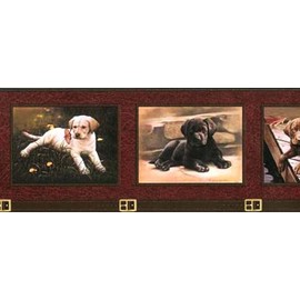 Red Framed Lab Labrador Retriever Puppy Photos Wallpaper Border GQ156