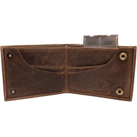 Juzar Tapal Collection RFID Blocking Leather Bifold Wallet for Men without Chain Wallet for Men Crazy Horse Fits Biker 18' inch Long Chain (Without Chain, Rustic Brown)