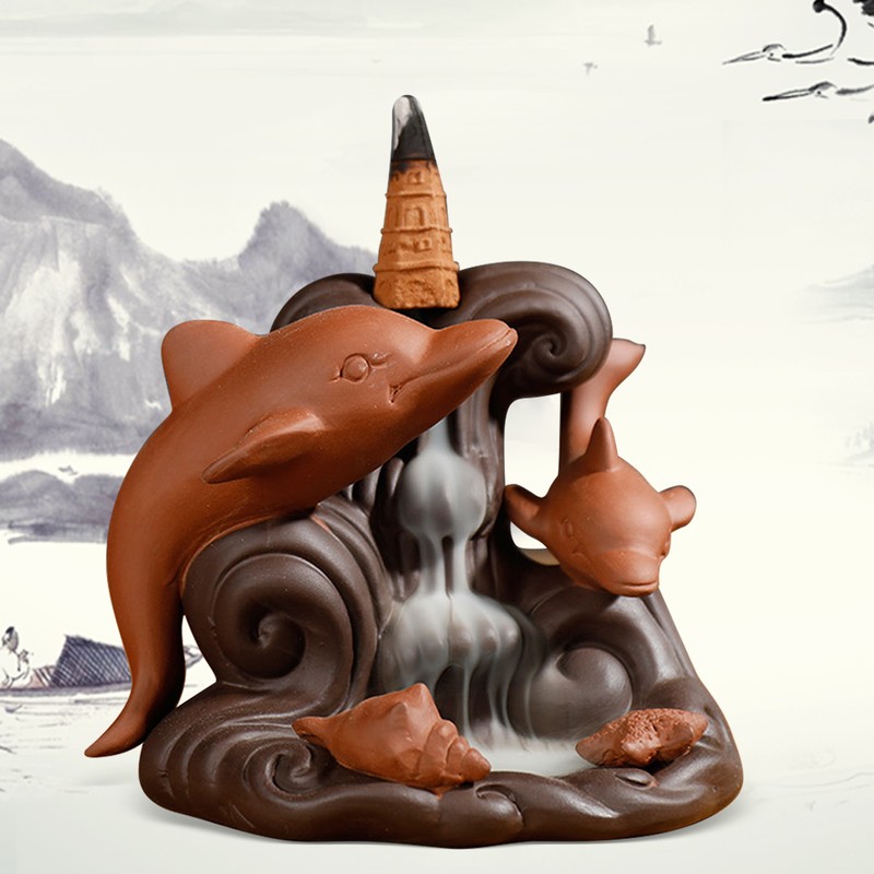 Ornamental Backflow Incense Burner Incense Holder Home Ornament with Dolphin