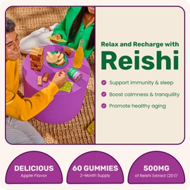 Fungies Fungies Reishi Mushroom Gummies, Delicious Apple Flavor - Mushroom Herbal Supplement Gummy for Adults Supports Immune Health, Relaxation & Healthy Aging - Calming Gummies for Sleep - 60 Servings