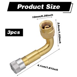 3 PCS 90 Degree Tyre Valve Extension Adaptor Bend Brass Tire Valve Extension Adapter with Chrome Plating for Car Motorcycle Bike Scooter RV Truck, Brass Metal Dust Cap