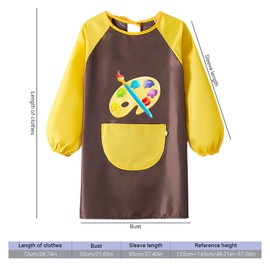 paitok Children's Art Apron Is a Waterproof Apron with Long Sleeves and Perfect for Painting, Cooking, and Messy Activities. Suitable 6-12 Years Girls/Boys Kids Apron(Coffee Body Yellow Sleeves)
