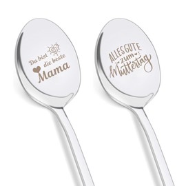 Gifts for Mum, Set of 2 Coffee Spoons with Engraving, Du Bist Die Beste Mama, Allesgute zum Muttertag, Special Gift Coffee Spoon, with Gift Box, Birthday Gift, Mother's Day Gift for Mum