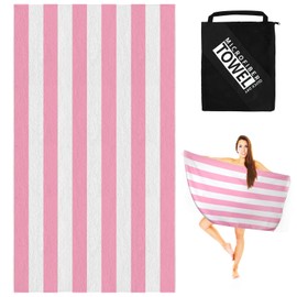 Large Microfibre Beach Towels For Adults Men Women,160 X 90cm Double Sides Pink Stripe Quick Dry Beach Towel With Bag,Sand Free Water-Absorbent Lightweight Beach Towel for Swimming,Travel,Gym,Camping
