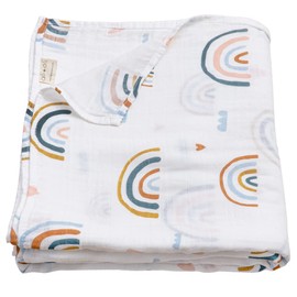 Ali+Oli Muslin Swaddle Blanket (Rainbow) Large Size 47" x 47" Soft Bamboo & Organic Cotton Muslin Blanket, Receiving Blanket Wrap for Newborn Baby to Toddler, Machine Washable Muslin Baby Blanket