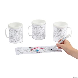 Fun Express 12 Pieces Color Your Own Mom Artist Mugs, Each Holds 8 oz, BPA Free Plastic, Mother's Day DIY Crafts for Kids