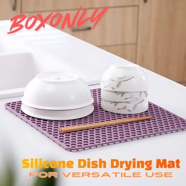 Boxonly Silicone Dish Drying Mat for Versatile Use - Heat-Resistant, Eco-Friendly and Easy to Clean Mat for Kitchen Counter, Sink or Drawer Liner - 10.4" (26.5 CM), Pink