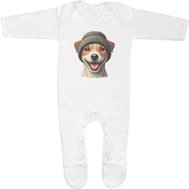 Azeeda 0-3 Month 'Jack Russell Wearing Woolly Hat' Baby Romper Jumpsuit/Sleep Suit (SS00098211)