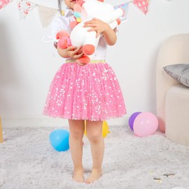 KEREDA Toddler Girls Layered Tutu Skirt Sparkling Sequin Tulle Dance Skirts 6-8 Y Hot Pink