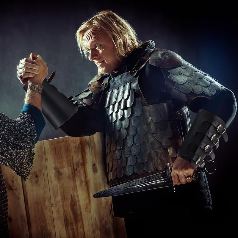 NBEADS 1 Pair Arm Guards, Black Medieval PU Buckle Bracers