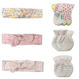 MODERN BABY Headband Bows & Mittens Set For Baby Girls 3 Pack Set Newborn Infant Bows & No Scratch Mittens