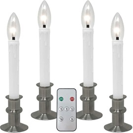 612 Vermont Ultra-Bright LED Window Candles with Timer, Remote Control, Twinkle/Steady LED Light, Battery Operated, Slim Metal Base, VT-9167-R4-BNW (Pack of 4, Brushed Nickel)
