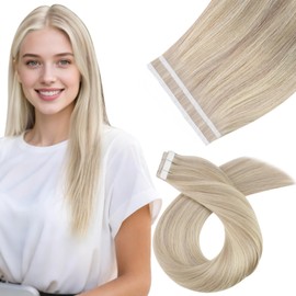 Moresoo 14" Tape in Hair Extensions Remy Human Hair Ash Blonde with Bleached Blonde 10pcs/20g #P18/613