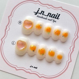 Tangerine cheek handmade nail tips|Tangerines, Jeju Island|- Mini Short Oval / 귤치크 수제네일팁|감귤, 제주도| - 미니숏오발