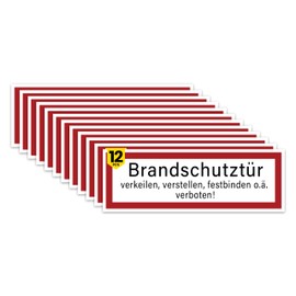 DinAliX 12 x Fire Door Stickers, 21 x 7.2 cm, Fire Door Sign Made of Premium Vinyl with Strong Adhesion, UV-Resistant Fire Door Sticker