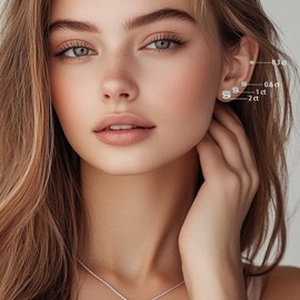 LAVUMO 925 Silver Earrings, 14K Gold/White Gold Plated, 0.3ct - 2ct Cubic Zirconia Stud Earrings, Hypoallergenic Jewellery Gift for Women and Men for Birthday, Valentine's Day, Christmas, Sterling