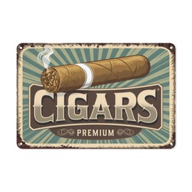 Cigars Shop Vintage Tin Sign, 8X12 Inch Retro Metal Wall Decor for Man Cave, Bar, or Smoking Room, Classic Cigar Theme Wall Art with Rustic Aesthetic