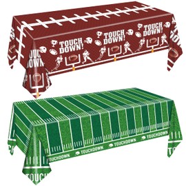 JQSSHXB Football Party Decorations Tablecloth, Disposable Plastic Touchdown Table Cover for Birthday Party Football Party Games Tailgate Decoration 54 X 108Inch，2 Pack