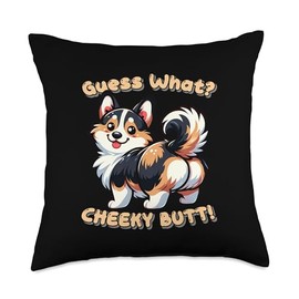 Funny Tri Color Corgi Guess What Cheeky Butt Cute Boys Girls Throw Pillow