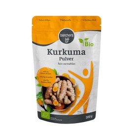 borchers Bio Kurkuma Pulver | Bio Qualität | Vegan | Zuckerarm | Für Kurkuma-Latte & Goldene Milch | 200 g