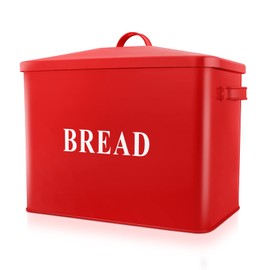 P&P CHEF Extra Large Bread Box with Lid, Metal Bread Storage Container for Farmhouse Kitchen Countertop, 13.1” X 11.81” X 7.2” Inches for Holding 2+ Loaves, Indoor & Outdoor Use, Red