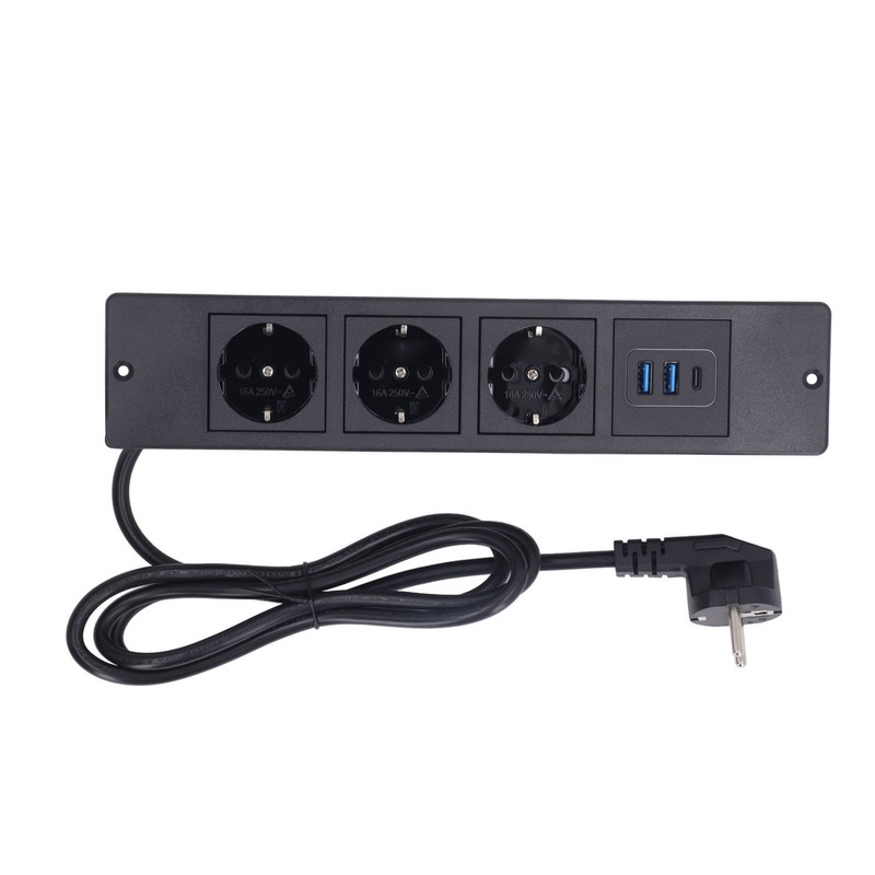 Recessed Power Strip 3xOutlets 2xUSB A 1xUSB C PD20W Ports