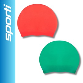 Sporti Long Hair Silicone Swim Cap (Set of 2) - Green/Red