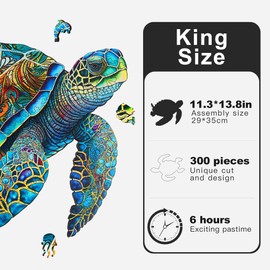 MYS Aurora Wooden Puzzles, Sea Turtle Jigsaw Puzzles 300 Pieces, 5MM Unique Shaped Wooden Puzzle for Adults and Kids, Family Game 11.3 x 13.8 Inch