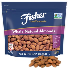 Fisher Chef's Naturals Unsalted Whole Almonds 16oz Resealable Bag, Raw Nuts Perfect for Cooking, Baking & Snacking, Healthy Snacks for Adults, Vegan Protein, Keto Snack, Gluten Free