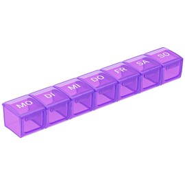 WELLGRO Pill Box for 7 Days, Pill Box, 1 Compartment per Day, Hinged Lid with Press Closure, Material: BPA-Free Plastic, Colour: Purple