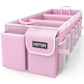 HOTOR Trunk Organizer for Car - Car Organizer, Foldable Trunk organizer for SUVs & Sedans, Sturdy Car Organization for Car Accessories, Tools, Sundries, Pink, 3 Compartments, 31.9"×12.6"×10.6"