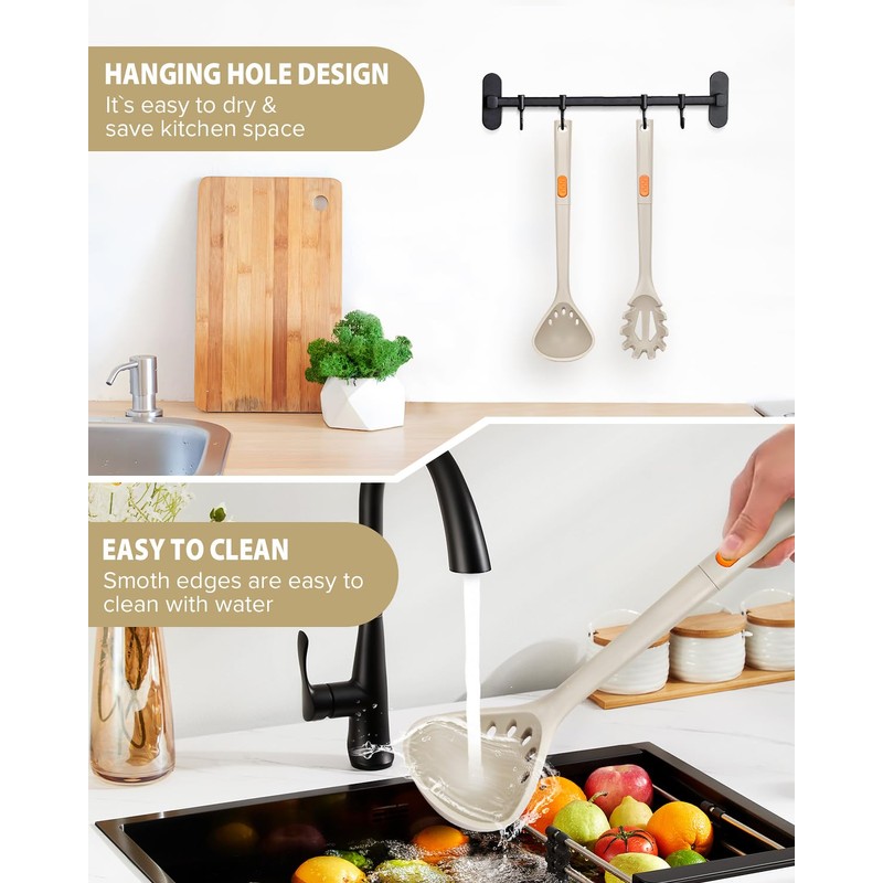 Silicone Pasta Fork and Ladle Spoon Set, Large Non Stick