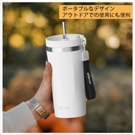 Tumbler with Straw, 22.0 fl oz (650 ml), Stainless Steel, Wide Mouth, Hand Strap, Vacuum Insulated, 316 Stainless Steel, Home Office, Outdoors, Hot or Cold Insulated, Includes Lid, Large Capacity,