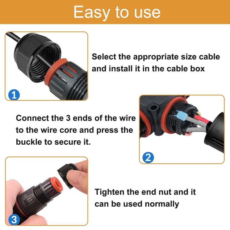 FOGAWA Pack of 2 Cable Connectors Waterproof IP68, T-Shape Junction