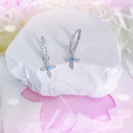 Naniwaai Women's Birthstone Hoop Earrings, Swinging, 2-Way Flower Earrings, Silver, Hypoallergenic, Cross, Adult Accessory, Gift, Birthday, Wedding Anniversary, Casual, Formal, Silver Sterling Silver