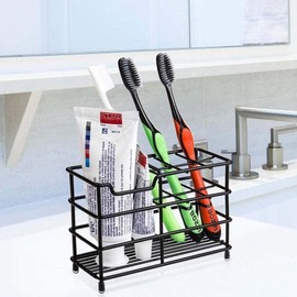 Toothbrush Holder for Bathrooms, Stainless Steel Bathroom Black Toothbrush and Toothpaste Holder - Color: Large