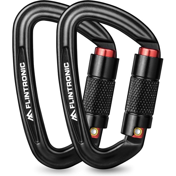 flintronic Carabiner with Screw Cap, 2 Pieces 25KN Carabiner Hook